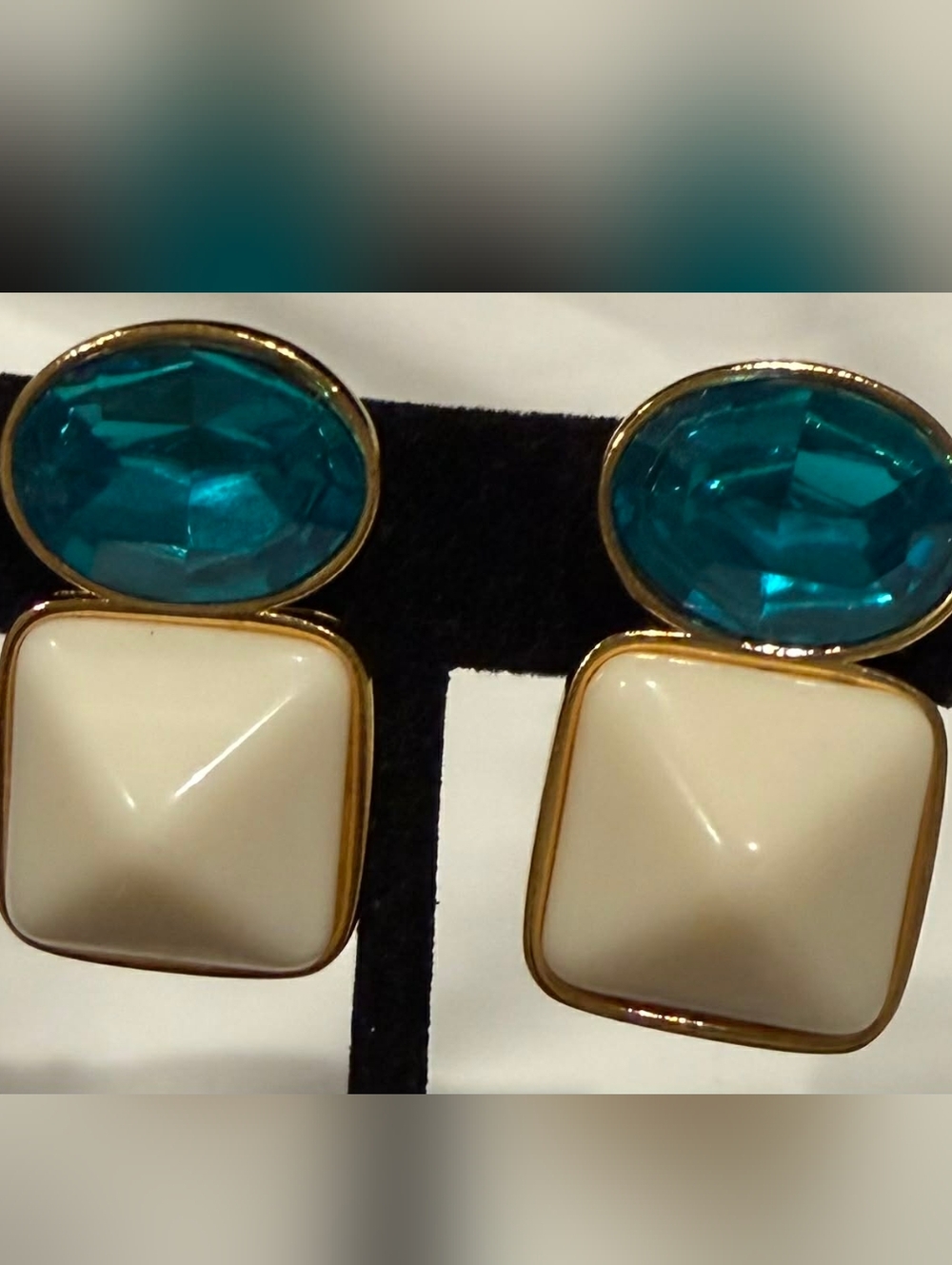 Yves Saint Laurent Gold-Plated Earrings with Teal and Cream Stones